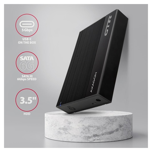 AXAGON, Ribbad aluminium USB 3.2 Gen 1 - SATA 6G extern box för 3,5" HDD, EE35-GTR