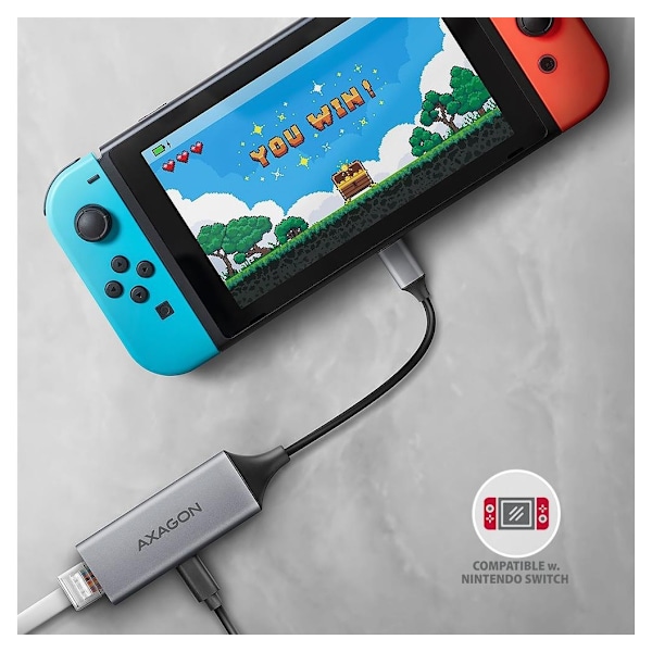 AXAGON, ADE-TXPD USB-C Gigabit Ethernet-adapter med PD 100W