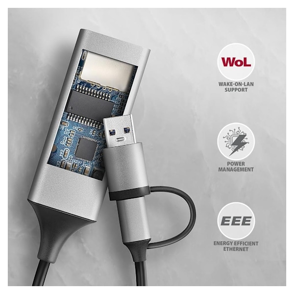 AXAGON, ADE-TXCA Kompakt aluminium USB 3.2 Gen 1 Gigabit Ethernet 10/100/1000Mbit-adapter med automatisk installation, Nintendo Switch-stöd och USB C-