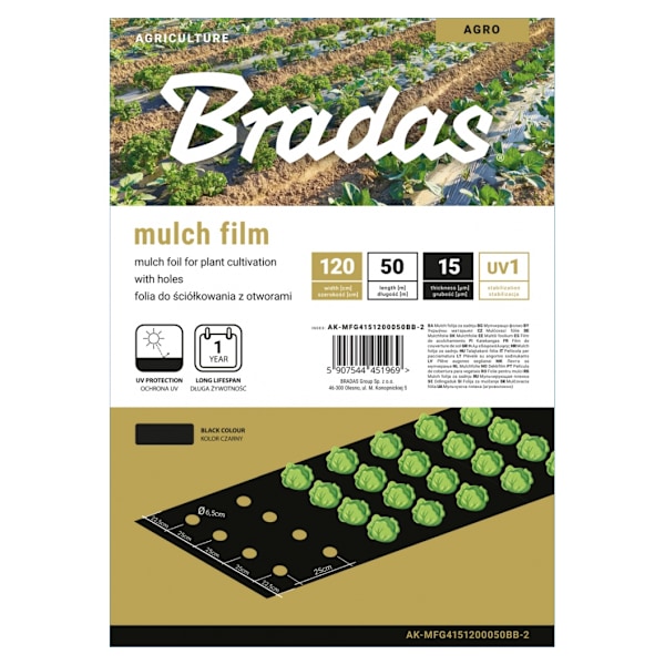 Mulch film with holes, 1,2m x 50m, 15 mic.