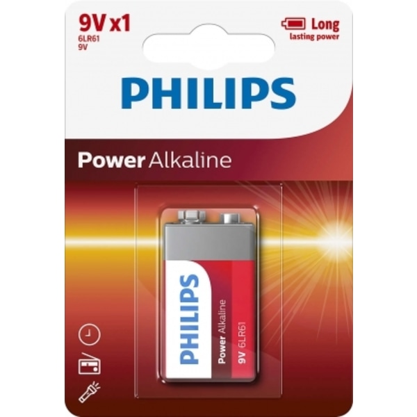 Batteri 6LR61P1B/10 Power Alkaline 9V / 1 st, Philips