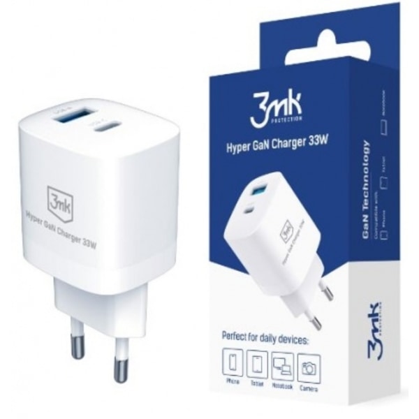 Mobil DC adapter hånd Hyper GaN Lader USB-A + USB-C 33W, 3MK