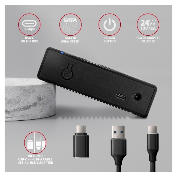 AXAGON, Ribbad aluminium USB 3.2 Gen 1 - SATA 6G extern box för 3,5" HDD, EE35-GTR