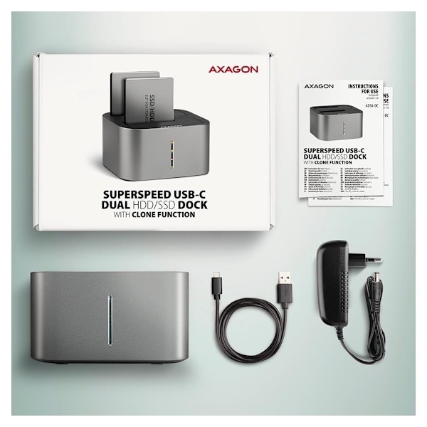 AXAGON, SuperSpeed ​​USB DUAL 2,5"/3,5" HDD/SSD DUAL dock, ADSA-DC