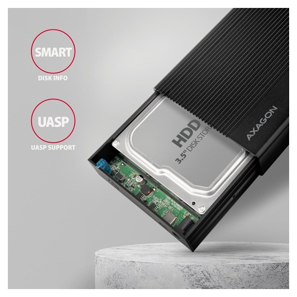 AXAGON, Ribbad aluminium USB 3.2 Gen 1 - SATA 6G extern box för 3,5" HDD, EE35-GTR