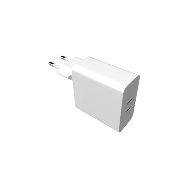 Fast, dobbel USB-C-nettlader, PD-støtte, 65W Hvit