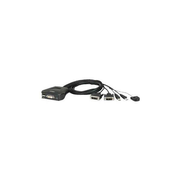 Aten, Remote Port Selector, 2-Port USB DVI Kabel KVM Switch med Remote Port Selector Sort