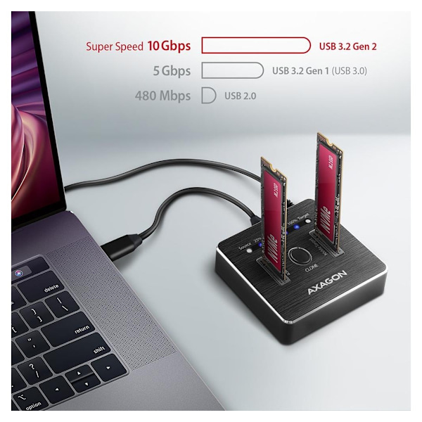 AXAGON, USB-C 3.2 Gen2 - 2x NVMe CLONE DUAL SDD Dock Station, ADSA-M2C
