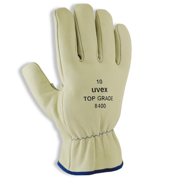 Set med 4 produkter. Handskar Uvex Top Grade 8400, läder, skrynklig manschett, storlek 11
