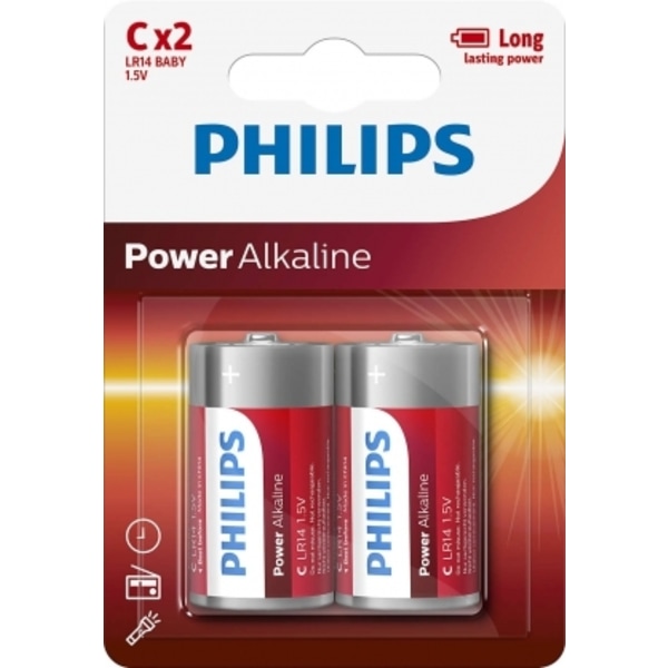 Batteri LR14P2B/10 Power Alkaline C / 2 stk, Philips