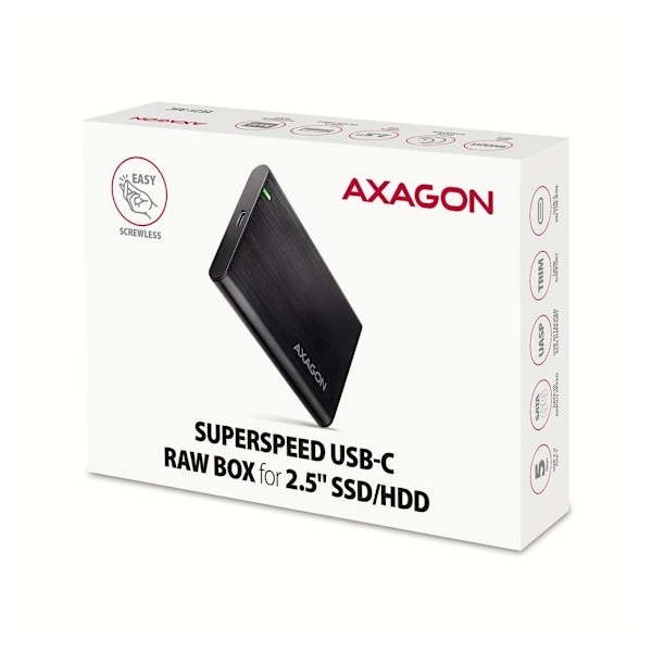 AXAGON, skrueløs aluminium USB 3.2 Gen 1 - SATA 6G ekstern boks til 2,5" SSD/HDD, EE25-A6C