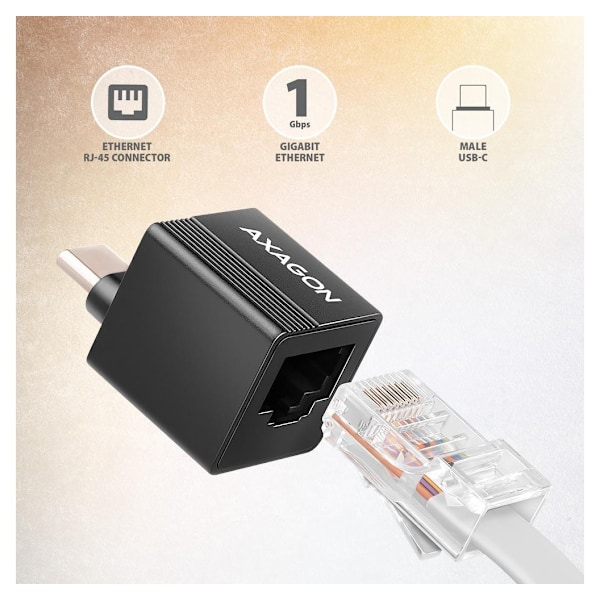 AXAGON, ADE-MINIC Miniatur aluminium USB-C 3.2 Gen 1 Gigabit Ethernet 10/100/1000 Mb/s adapter med automatisk installation