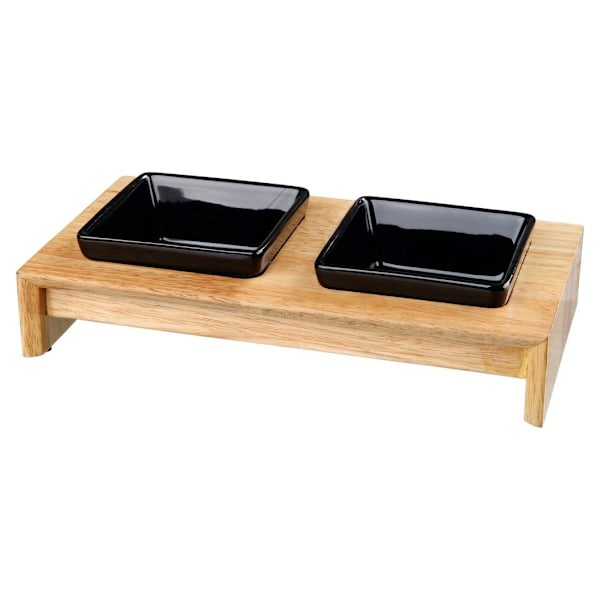 Skålsæt, keramik/træ, 2 × 0,2 l/10 cm/28 × 5 × 15 cm, skåle: sort, Trixie