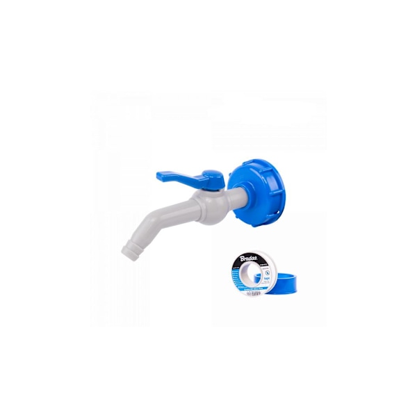 Sett - PP 45° kran med IBCS60x6 adapter for 13 mm slange med PTFE tape