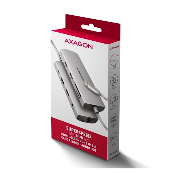 AXAGON, moniporttinen USB-C 5Gbps keskitin, HMC-8HLSA