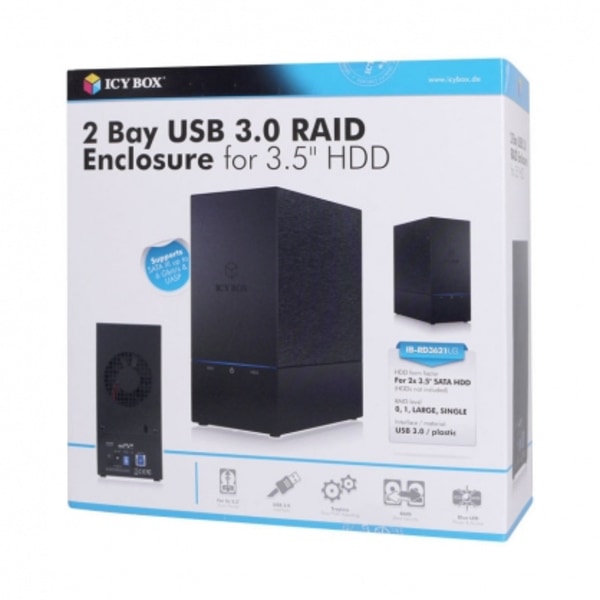 Ekstern HDD/SSD-kabinet 2x3,5" USB 3.0 Sort IB-RD3621U3, Icy Box