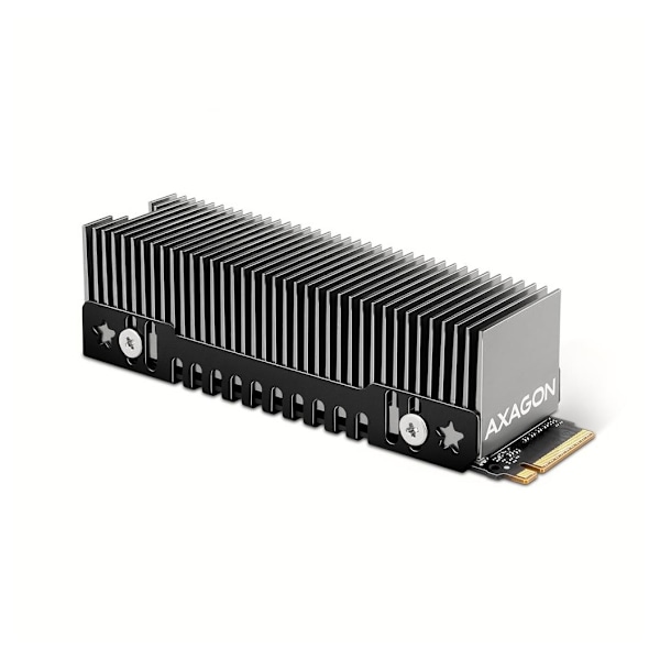 AXAGON, passiv køler i aluminium til enkelt- og dobbeltsidede M.2 SSD'er størrelse 2280, højde 24 mm, CLR-M2XT Sort, Grå