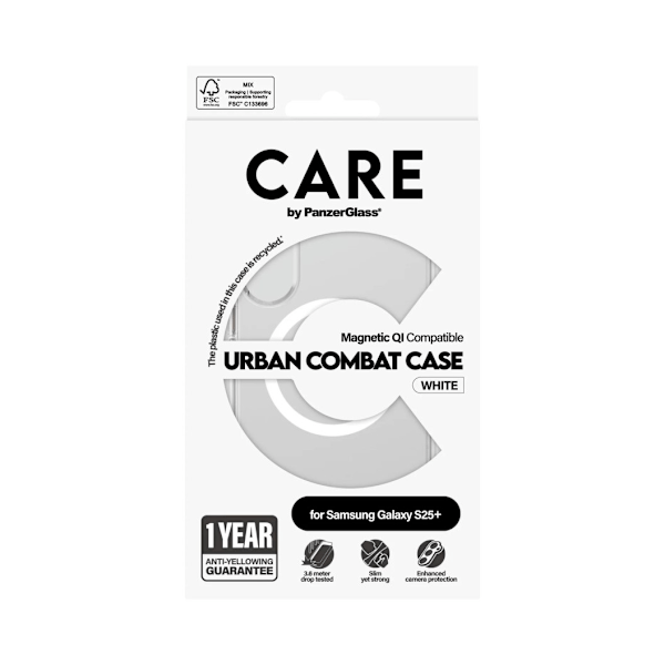 CARE Selkäsuoja, Samsung, Galaxy S25+, Kierrätysmuovi, Valkoinen