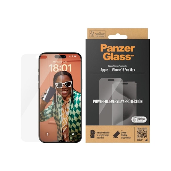 PanzerGlass, Skærmbeskytter, Apple, Phone 15 Pro Max, Glas, Transparent