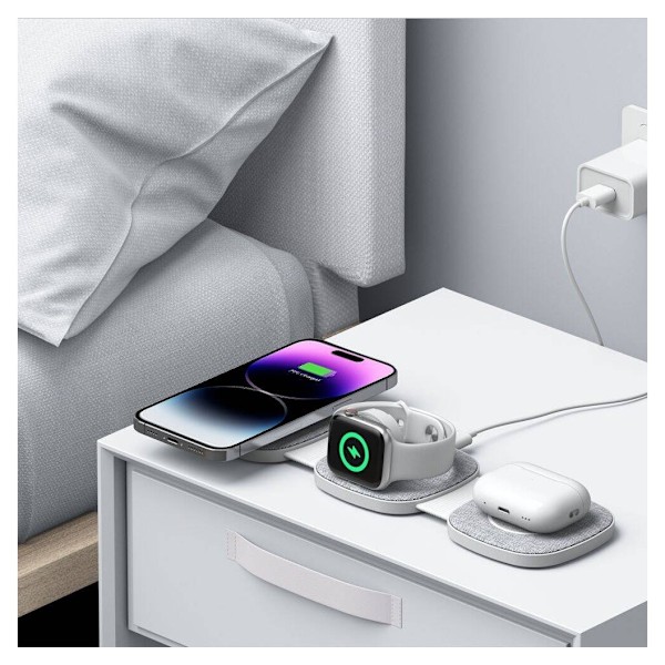 Tech-Protect trådløs lader A32 3in1 Magnetic MagSafe QI15W, grå