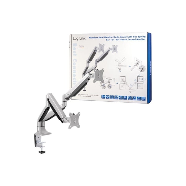 Logilink BP0043 Dual Monitor Skrivbordsfäste, 13"-32", gasfjäder, aluminium