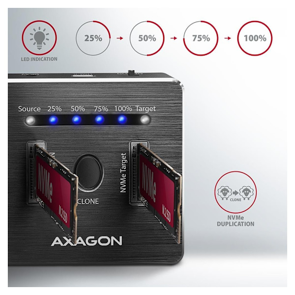 AXAGON, USB-C 3.2 Gen2 - 2x NVMe CLONE DUAL SDD Dock Station, ADSA-M2C