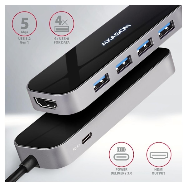 AXAGON, SuperSpeed ​​USB-C Combo 6in1 Hub, HMC-6H4A