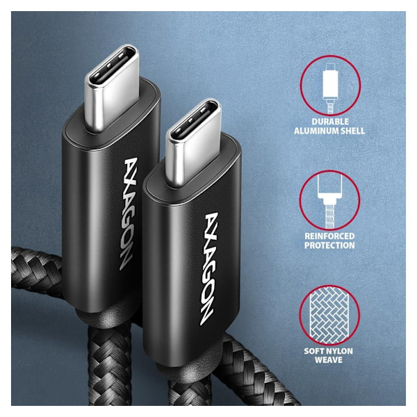 AXAGON, USB-C - USB-C, tiedonsiirto- ja lataus USB 480 Mbps kaapeli, 2,5 m, BUCM2-CM25AB