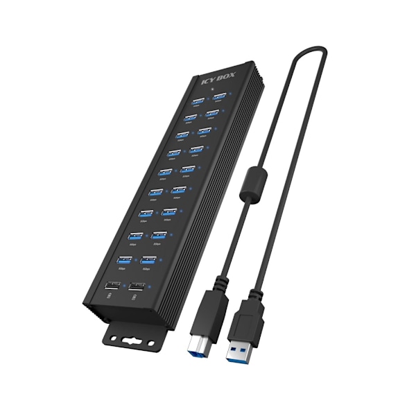 Raidsonic, 20-in-1 USB-HUB virtalähteellä, on/off-painike ja kiinnityskannattimet, IB-HUB1720-U3
