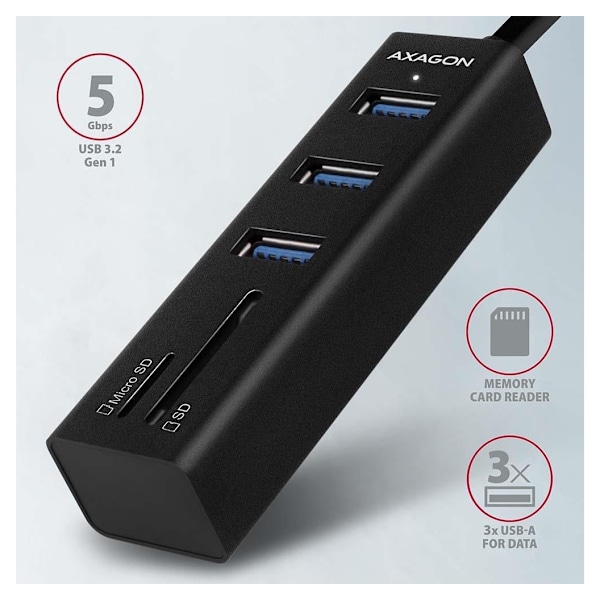 AXAGON, SuperSpeed ​​USB-A Hub og kortleser, HMA-CR3A