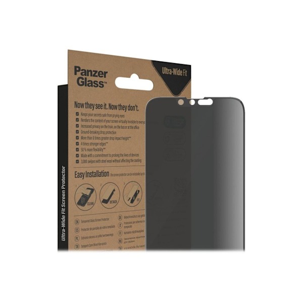 PanzerGlass, Skærmbeskytter, Apple, iPhone 14/13/13 Pro, Glas, Sort, Ultra-Wide Fit, Privatliv