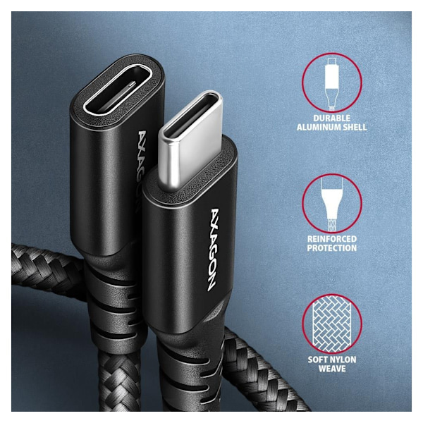 AXAGON, USB-C - USB-C, USB-jatkokaapeli 20 Gbps, 0,5 m, BUCM32-CF05AB