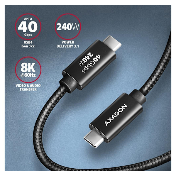 AXAGON, USB Type C - USB Type C, Data og lading USB4 Gen 3x2-kabel, 1 m, BUCM3-CM15AB