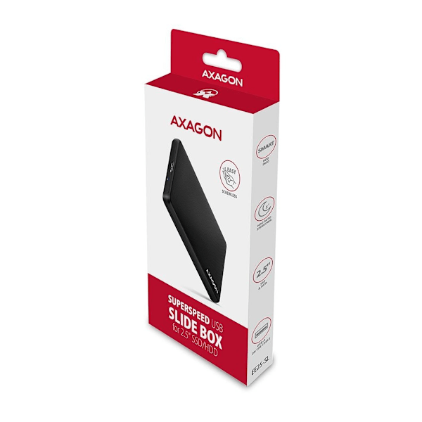 AXAGON, skruvlös USB 3.2 Gen 1 - SATA 6G extern box för 2,5" SSD/HDD, EE25-SL
