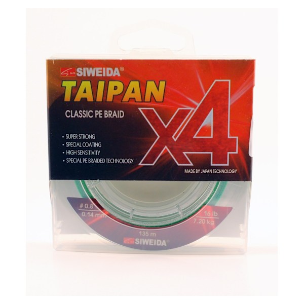 Flettet fiskeline SWD Taipan Classic PE X4 0,14mm 135m 7,20kg lysegrøn