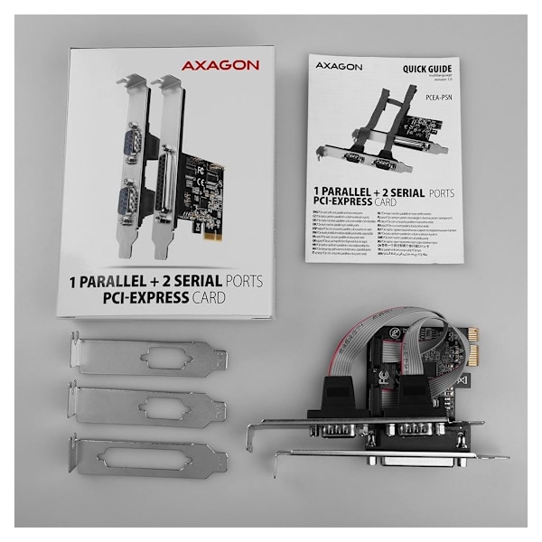 AXAGON, PCI-Express-kortti yhdellä rinnakkais- ja kahdella sarjaportilla 250 kbps, PCEA-PSN