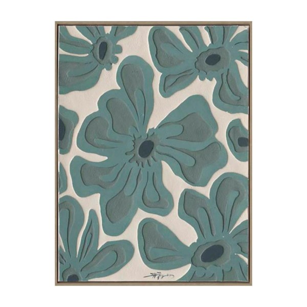 Målning med ram 60x80cm, gröna blommor