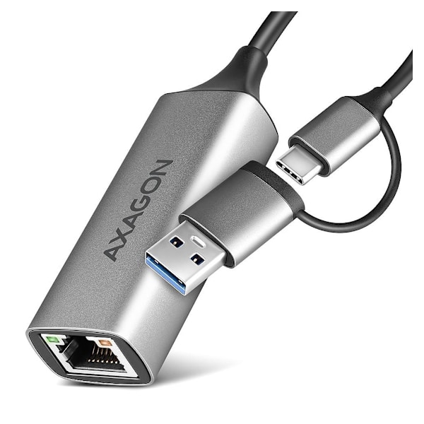 AXAGON, ADE-TXCA Kompakt aluminium USB 3.2 Gen 1 Gigabit Ethernet 10/100/1000Mbit adapter med automatisk installation, Nintendo Switch-understøttelse Grå