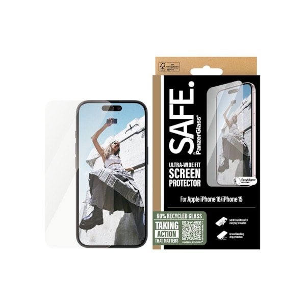 PanzerGlass Näytönsuoja, Apple, iPhone 16, Lasi, Läpinäkyvä, Ultra-Wide Fit