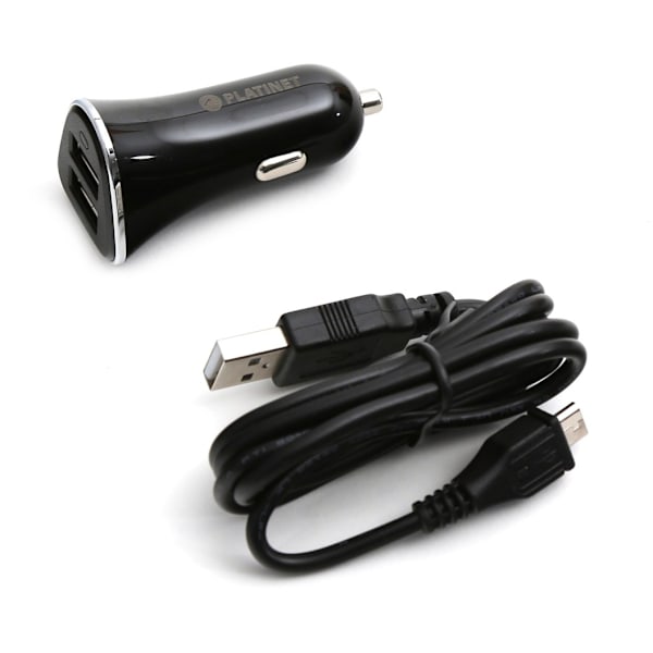 Platinet autolaturi + kaapeli 2xUSB 3400mA, musta (43719)
