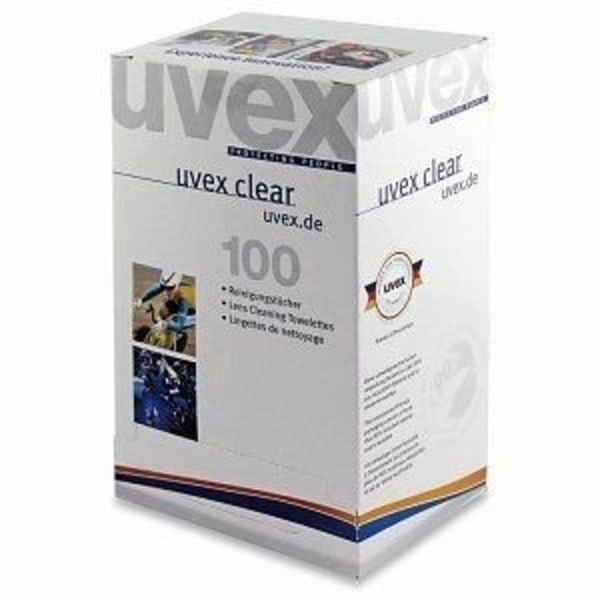 Set med 2 produkter. Servetter för rengöring av glasögonglas Uvex, 100 st, individuellt förpackade