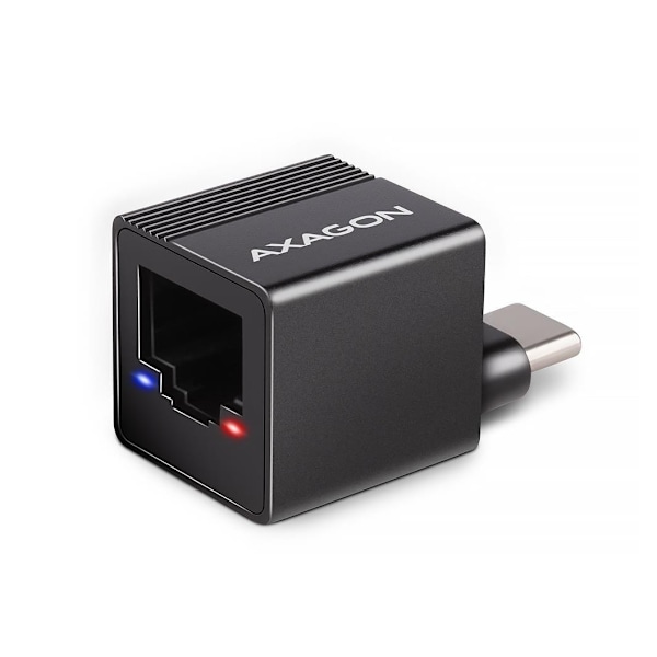 AXAGON, ADE-MINIC Miniatur aluminium USB-C 3.2 Gen 1 Gigabit Ethernet 10/100/1000 Mb/s adapter med automatisk installasjon Sort