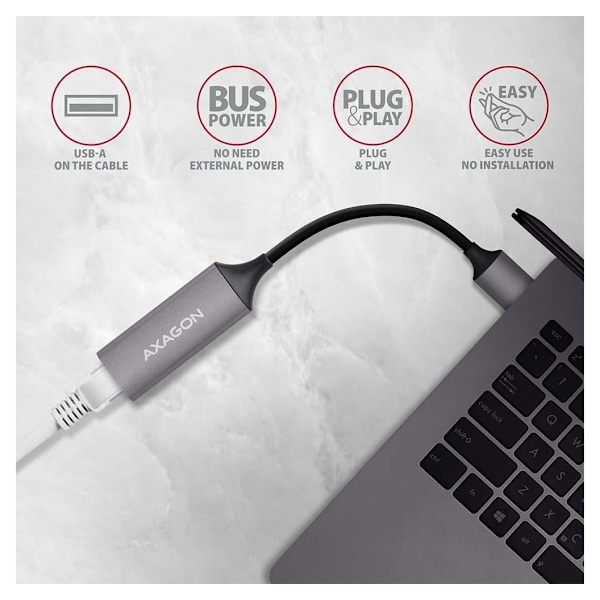 AXAGON, ADE-TR Kompakti alumiininen USB 3.2 Gen 1 Gigabit Ethernet 10/100/1000Mbit sovitin automaattisella asennuksella