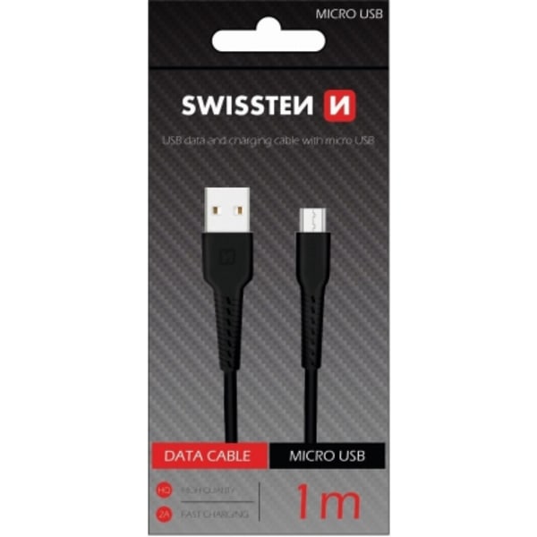 USB-kaapelit ja laturit, "Basic Fast Charge 3A Micro USB 1M" Musta, Swissten
