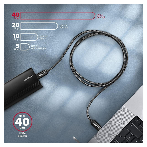 AXAGON, USB Type C - USB Type C, Data og lading USB4 Gen 3x2-kabel, 1 m, BUCM432-CM10AB