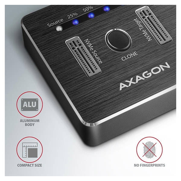 AXAGON, USB-C 3.2 Gen2 - 2x NVMe CLONE DUAL SDD Dock Station, ADSA-M2C