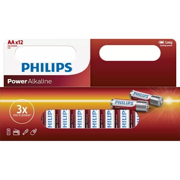 Battery, LR6P12W/10 Power Alkaline AA / 12 pcs, Philips