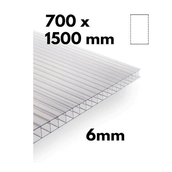 Del av växthusflerväggsark / klar polykarbonat 700x1500mm - 6mm, 4st.