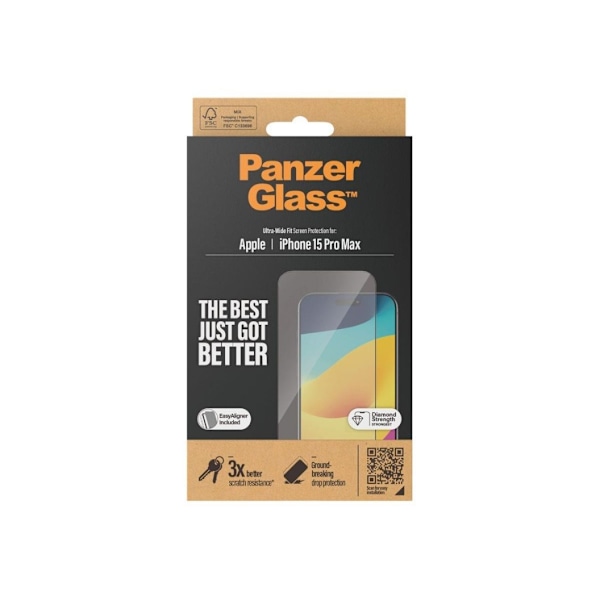 PanzerGlass, Skärmskydd, Apple, IPhone 15 Pro Max, Glas, Transparent, Ultrabred passform, Reptålig, Fallskydd, EasyAligner ingår