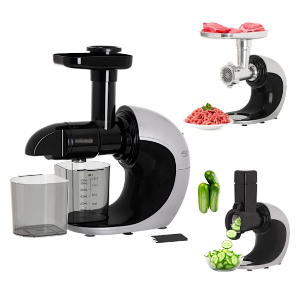 Adler, Slow Juicer, Slow-speed juicer 3in1 - Kjøtthakker, Juicer, Grønnsakshøvel, AD 4131
